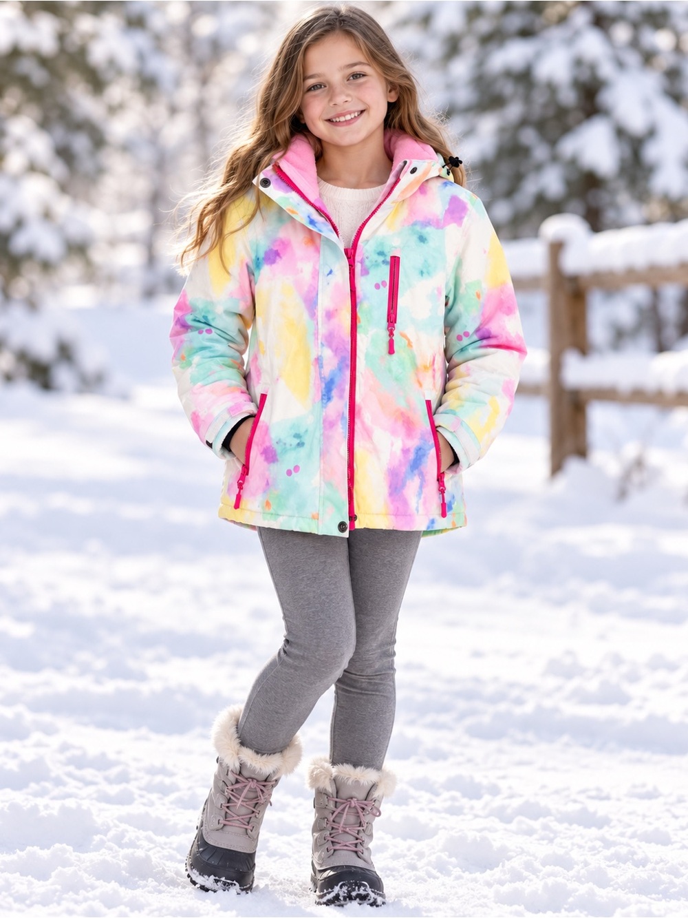 MUTU SNOW Girls Size 10 Pastel Watercolor Ski Snow Jacket Winter Coat
